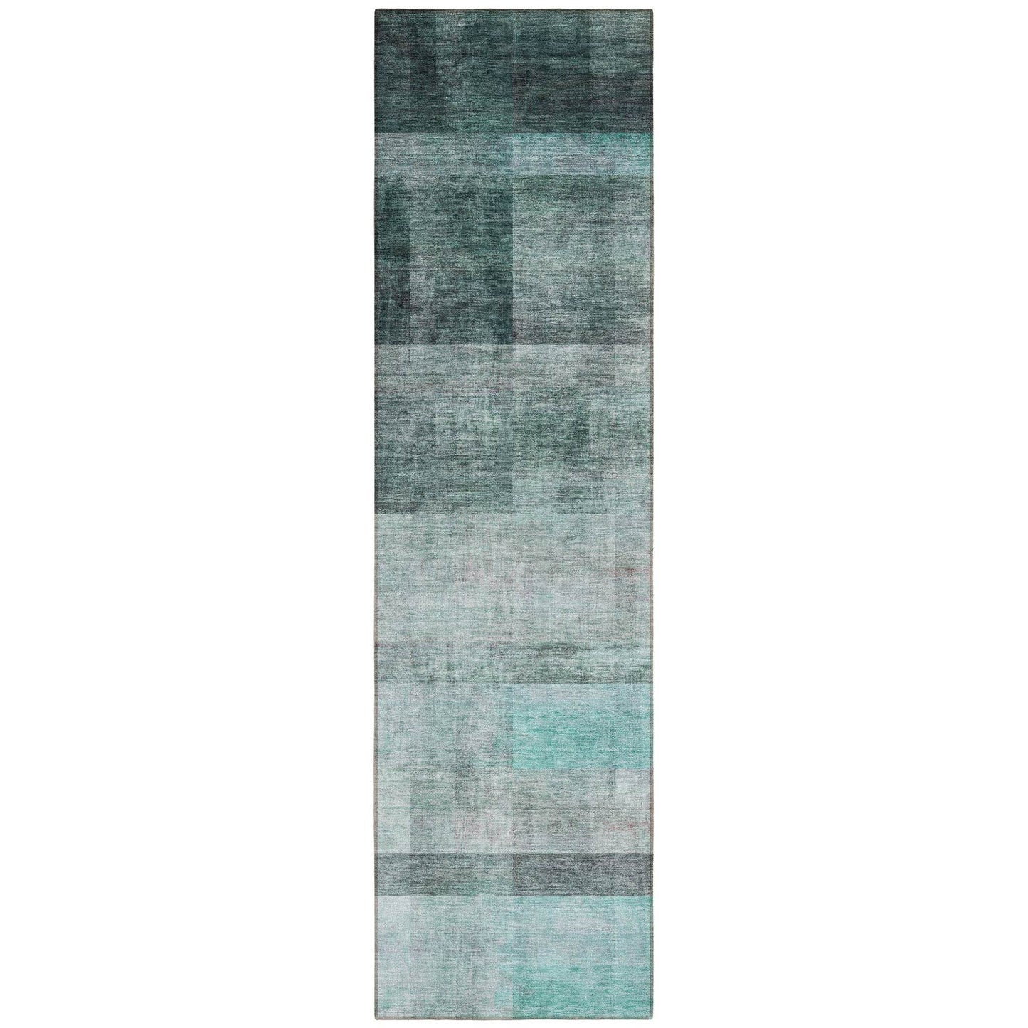 8' Runner Teal Ombre Washable Non Skid Indoor Outdoor Runner Rug - Loft&Timber