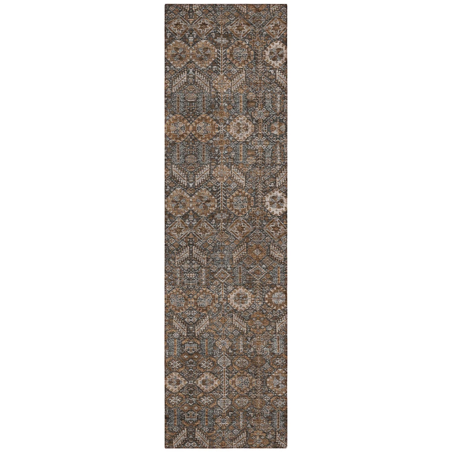 8' Runner Chocolate Floral Washable Non Skid Indoor Outdoor Runner Rug - Loft&Timber