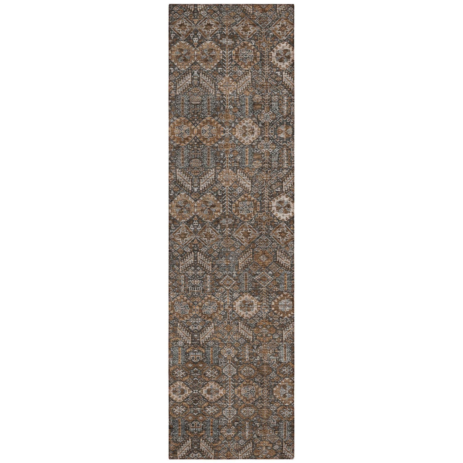 8' Runner Chocolate Floral Washable Non Skid Indoor Outdoor Runner Rug - Loft&Timber