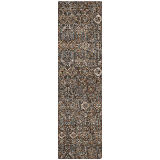8' Runner Chocolate Floral Washable Non Skid Indoor Outdoor Runner Rug - Loft&Timber