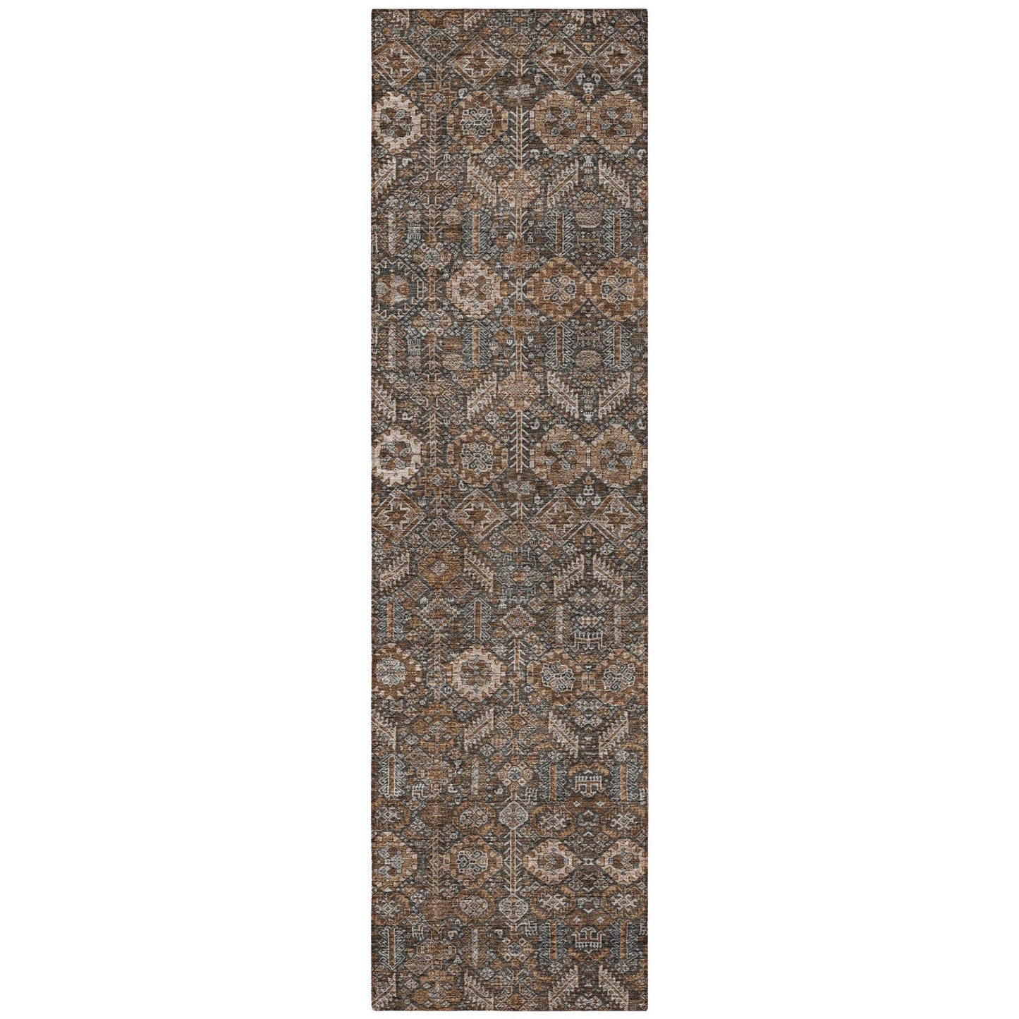 8' Runner Chocolate Floral Washable Non Skid Indoor Outdoor Runner Rug - Loft&Timber