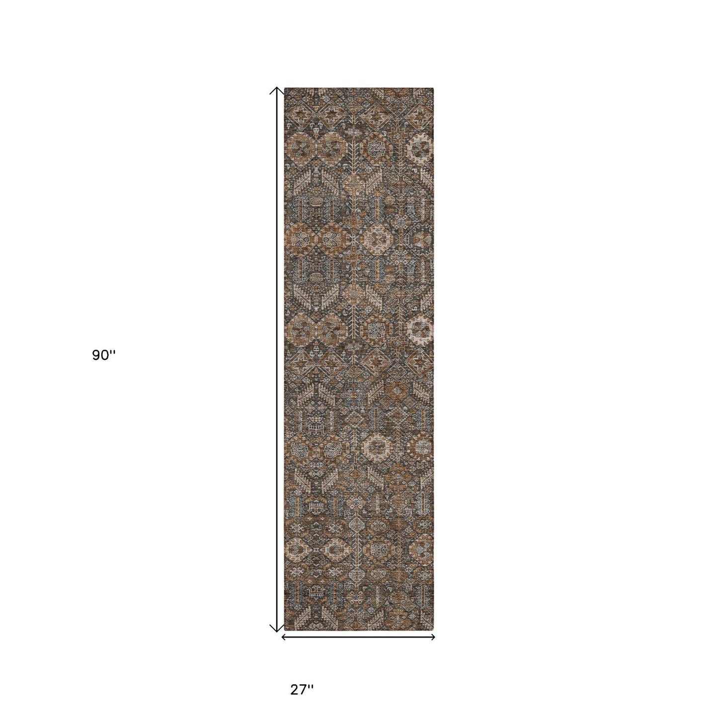 8' Runner Chocolate Floral Washable Non Skid Indoor Outdoor Runner Rug - Loft&Timber