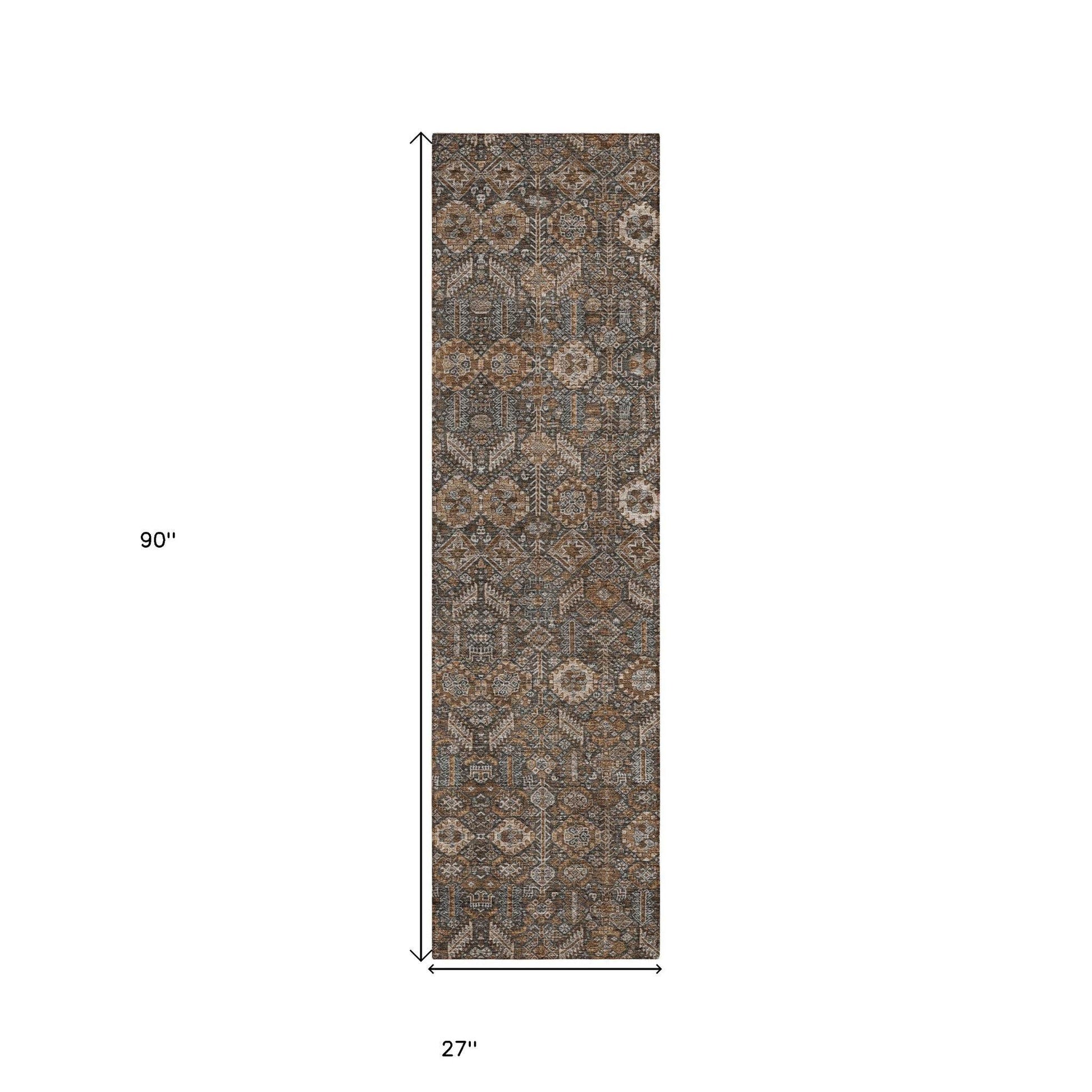 8' Runner Chocolate Floral Washable Non Skid Indoor Outdoor Runner Rug - Loft&Timber