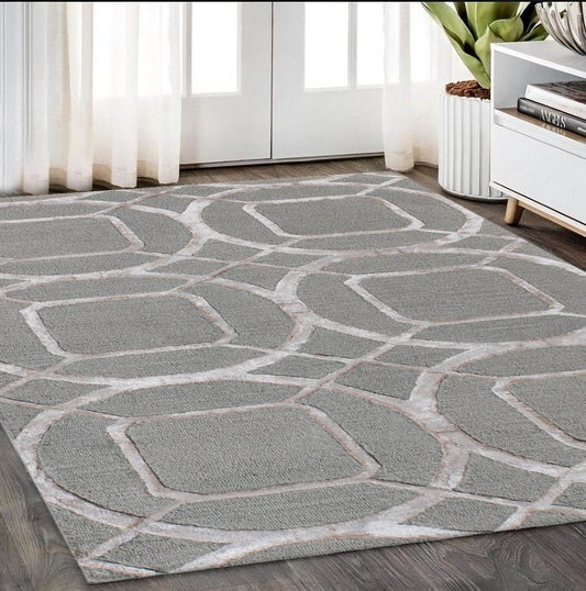 5' X 8' Gray and Light Gray Abstract Geometric Hand Tufted Area Rug - Loft&Timber
