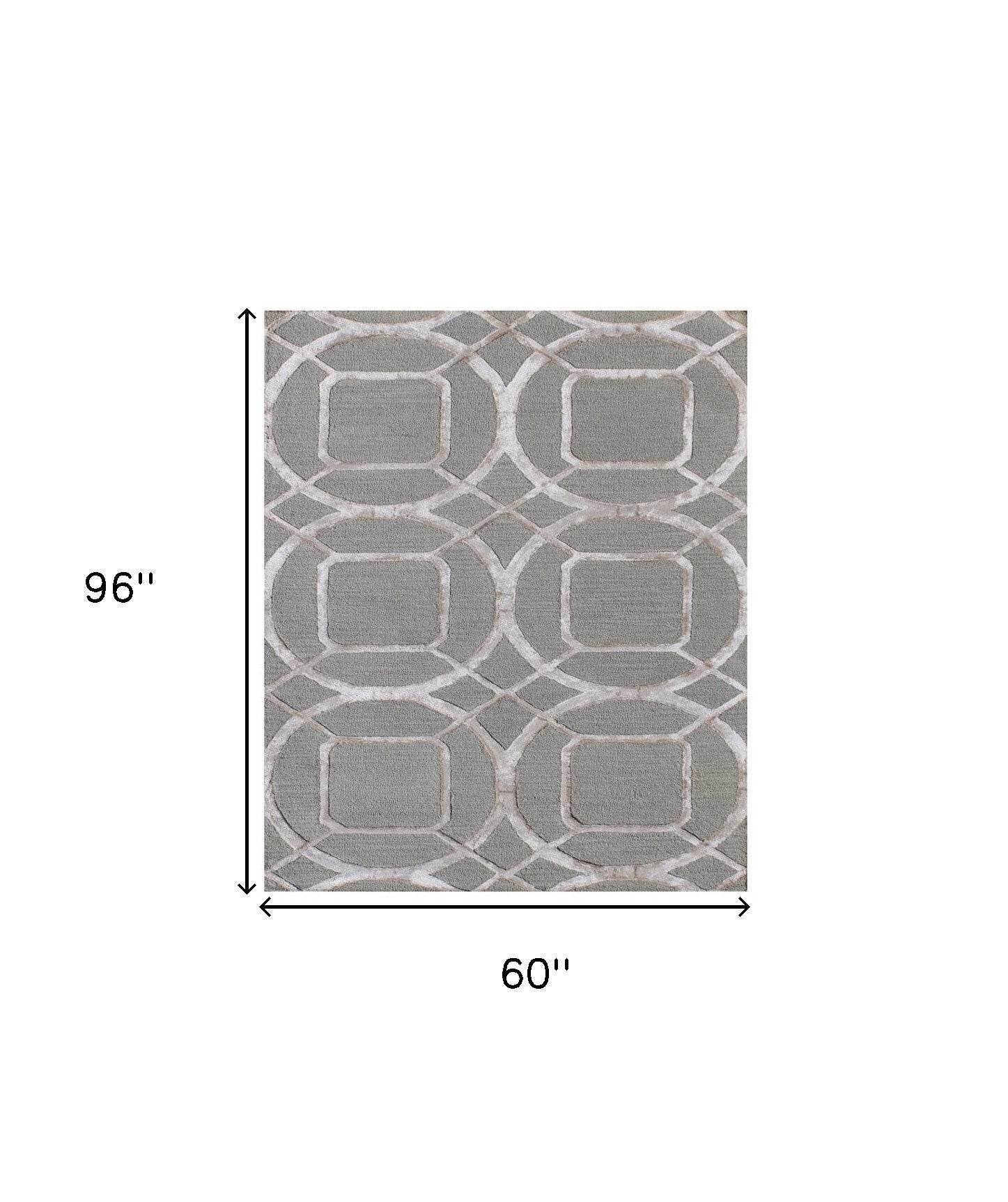 5' X 8' Gray and Light Gray Abstract Geometric Hand Tufted Area Rug - Loft&Timber