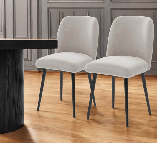 Set of Two Beige And Black Upholstered Fabric Dining Side Chairs - Loft&Timber
