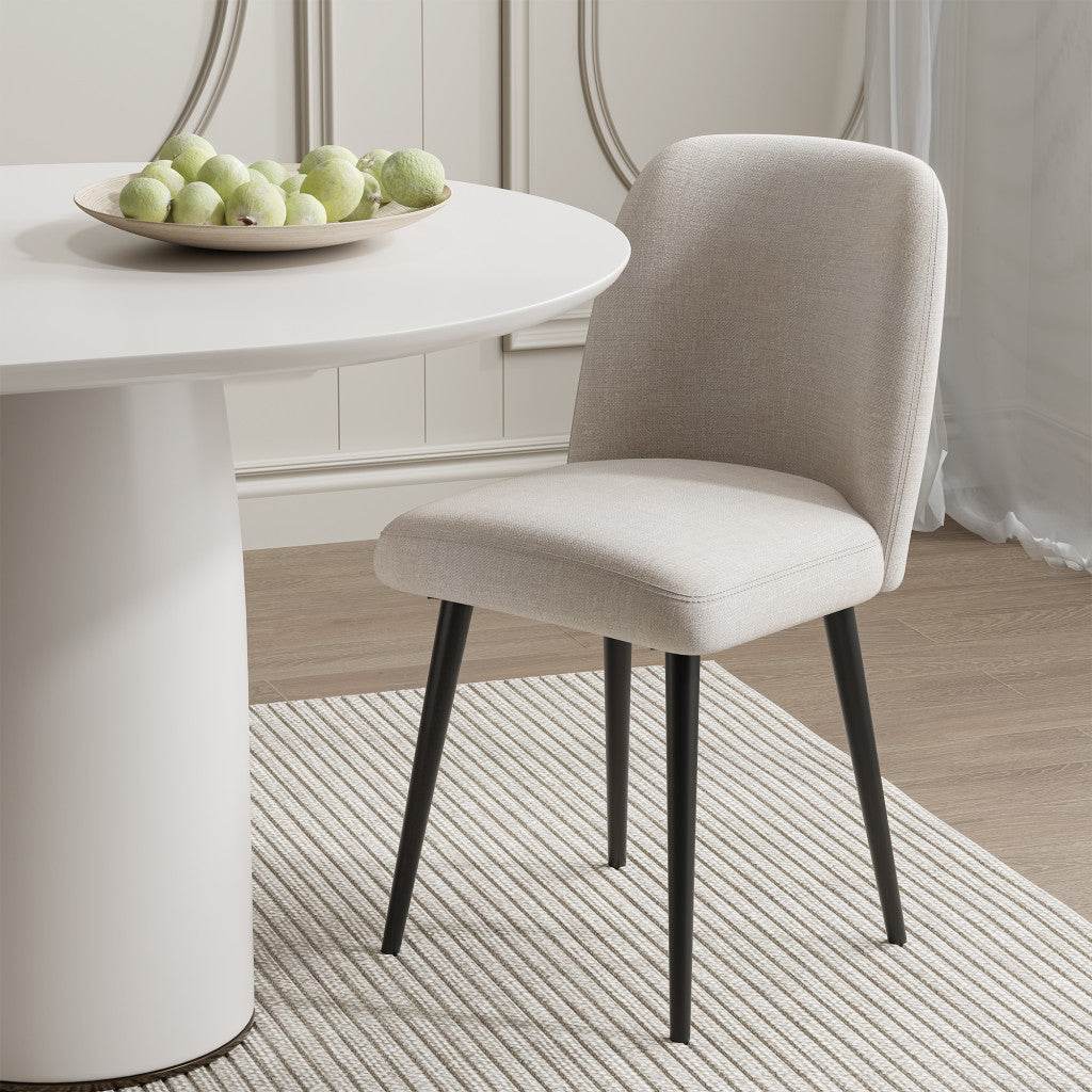 Set of Two Beige And Black Upholstered Fabric Dining Side Chairs - Loft&Timber