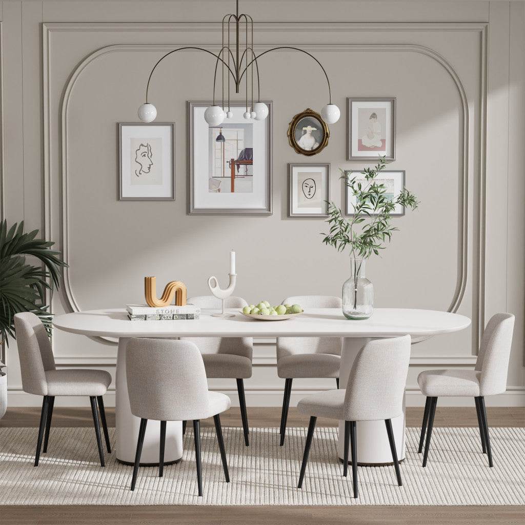 Set of Two Beige And Black Upholstered Fabric Dining Side Chairs - Loft&Timber