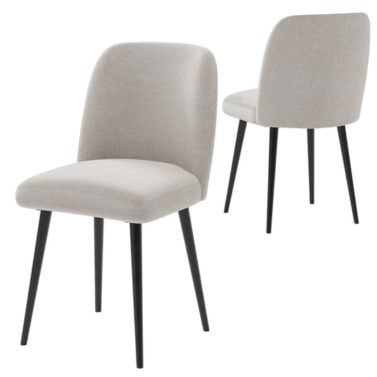 Set of Two Beige And Black Upholstered Fabric Dining Side Chairs - Loft&Timber