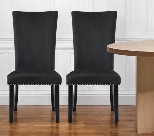 Set of Two Black Upholstered Velvet Dining Side Chairs - Loft&Timber