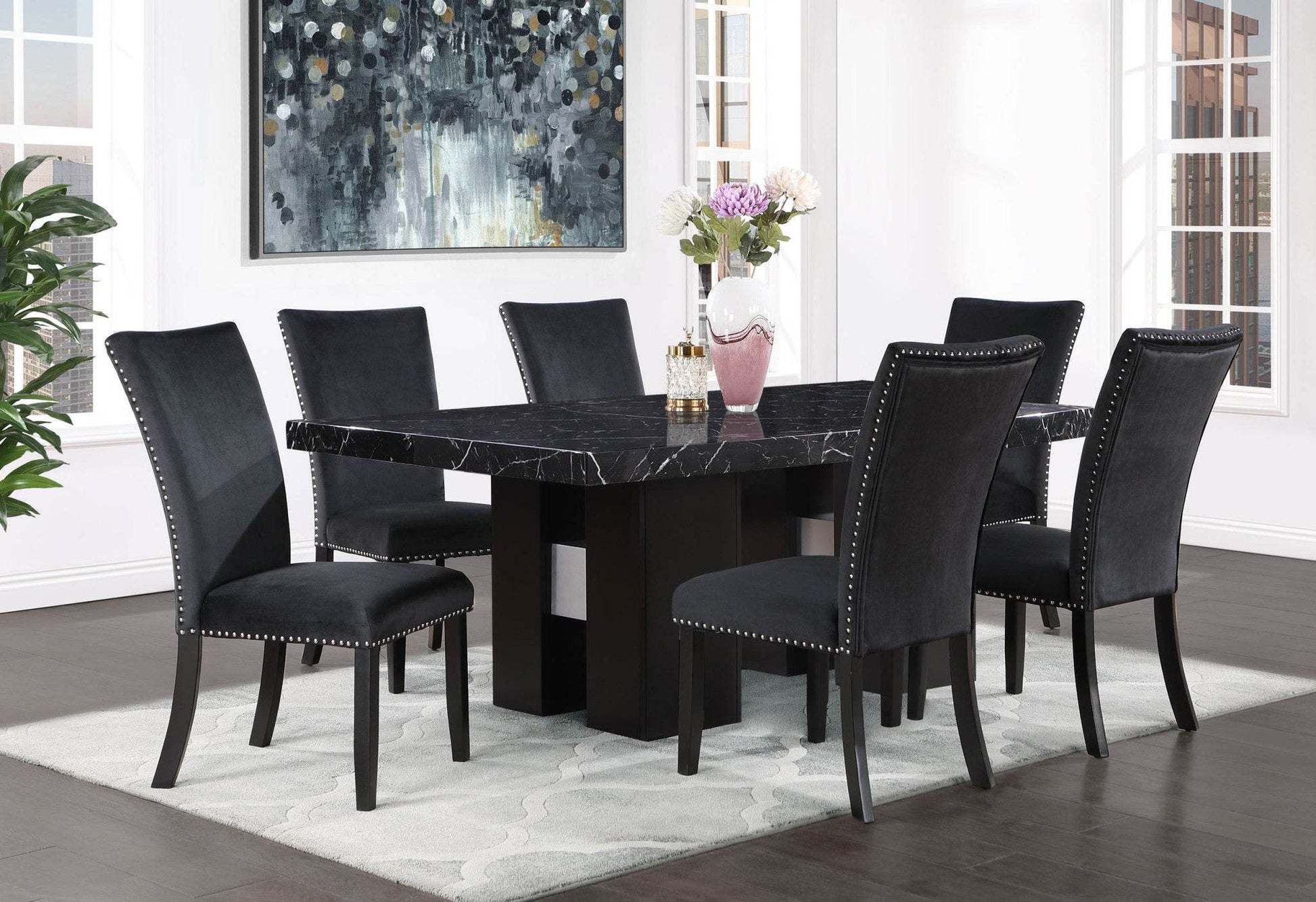 Set of Two Black Upholstered Velvet Dining Side Chairs - Loft&Timber