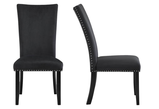 Set of Two Black Upholstered Velvet Dining Side Chairs - Loft&Timber