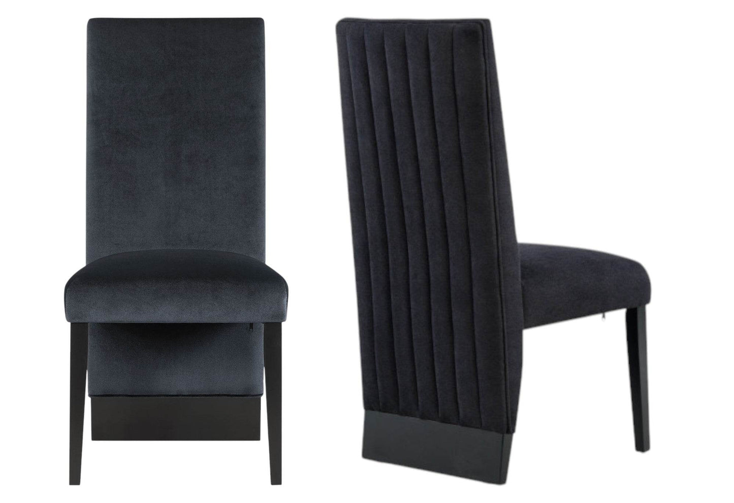 Set of Two Black Upholstered Velvet Dining Side Chairs - Loft&Timber