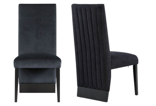 Set of Two Black Upholstered Velvet Dining Side Chairs - Loft&Timber