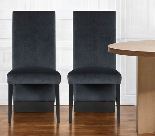 Set of Two Black Upholstered Velvet Dining Side Chairs - Loft&Timber