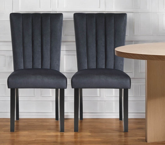 Set of Two Black Upholstered Velvet Dining Side Chairs - Loft&Timber
