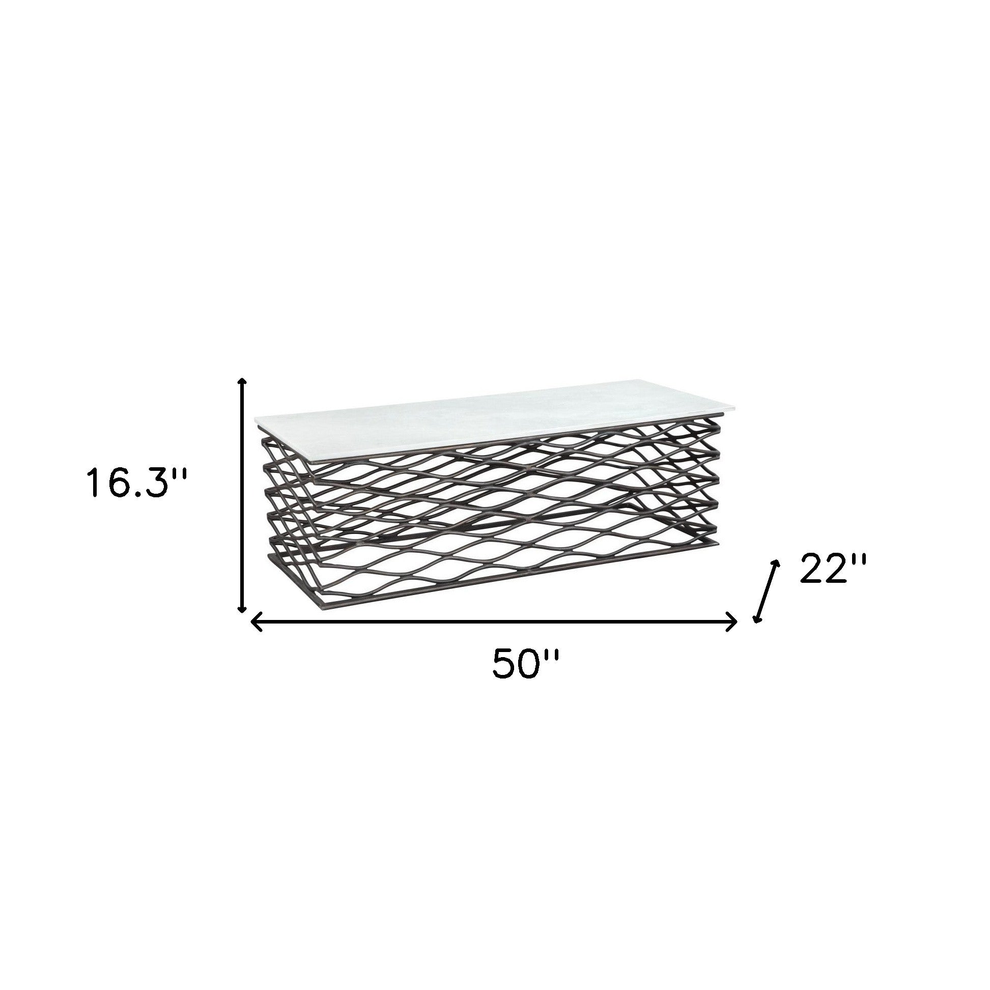 50" White and Antiqued Bronze Genuine Marble and Aluminum Abstract Coffee Table - Loft&Timber