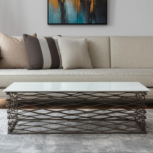 50" White and Antiqued Bronze Genuine Marble and Aluminum Abstract Coffee Table - Loft&Timber