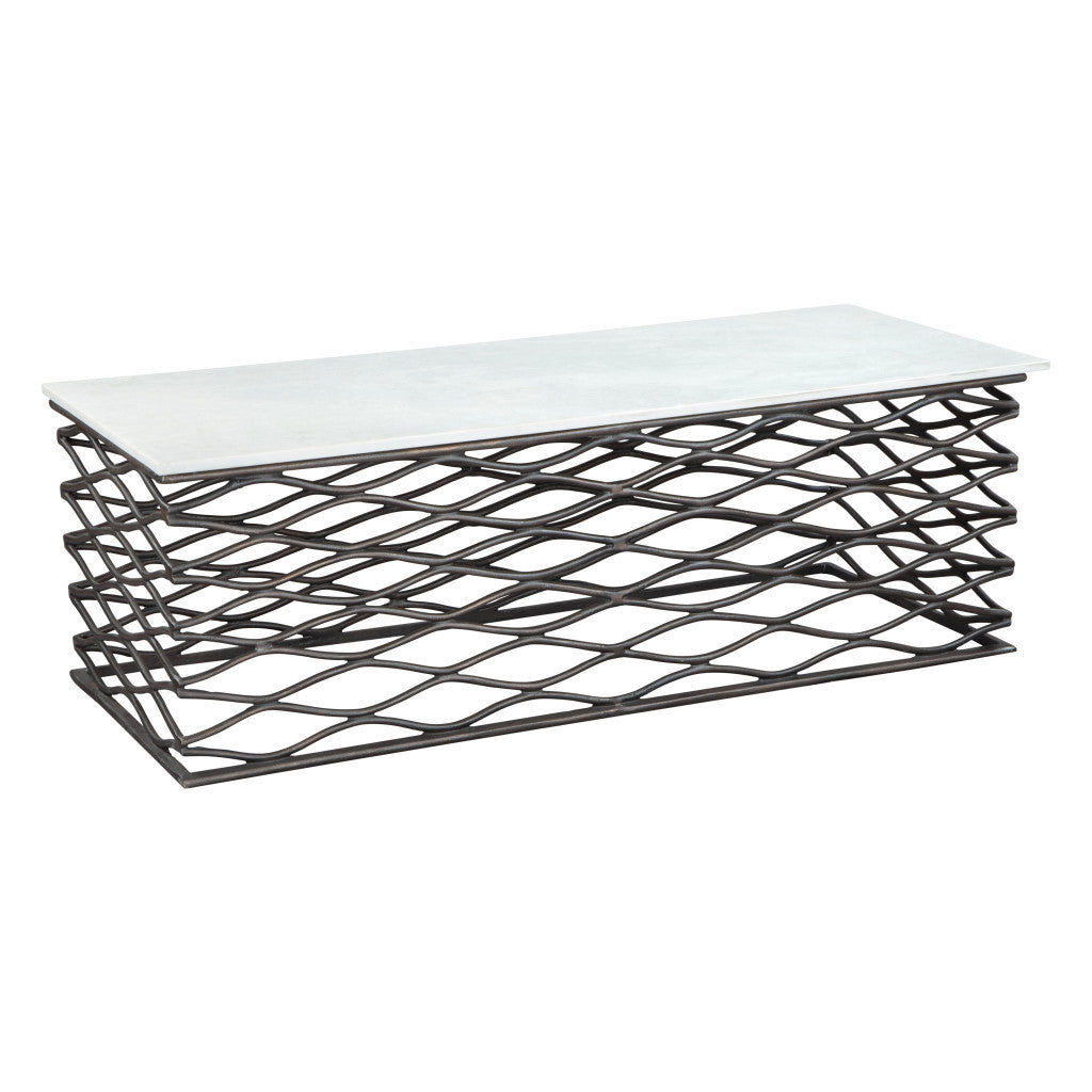 50" White and Antiqued Bronze Genuine Marble and Aluminum Abstract Coffee Table - Loft&Timber