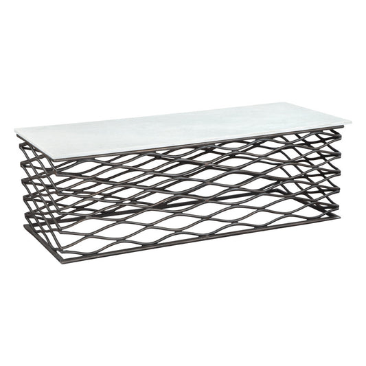 50" White and Antiqued Bronze Genuine Marble and Aluminum Abstract Coffee Table - Loft&Timber