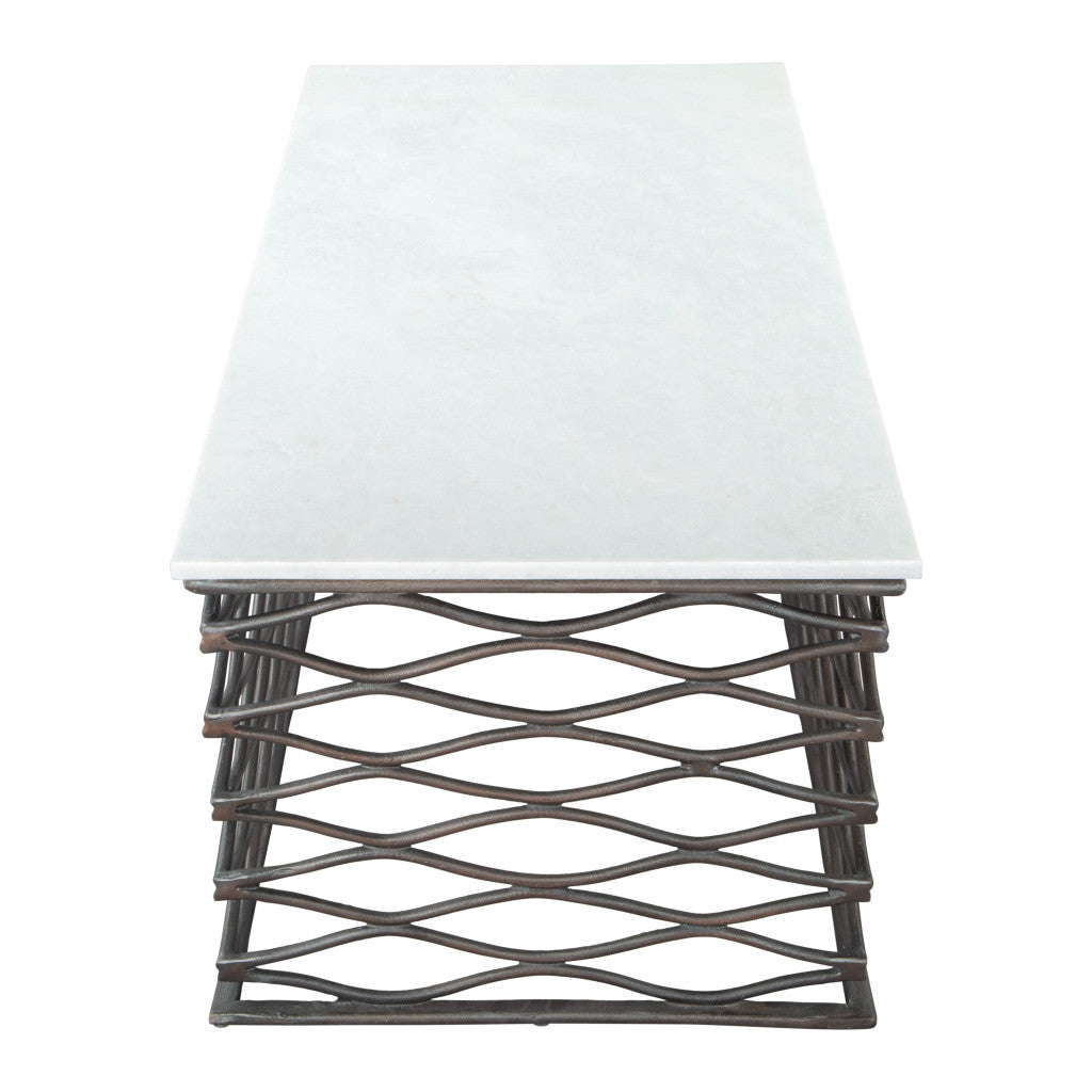 50" White and Antiqued Bronze Genuine Marble and Aluminum Abstract Coffee Table - Loft&Timber