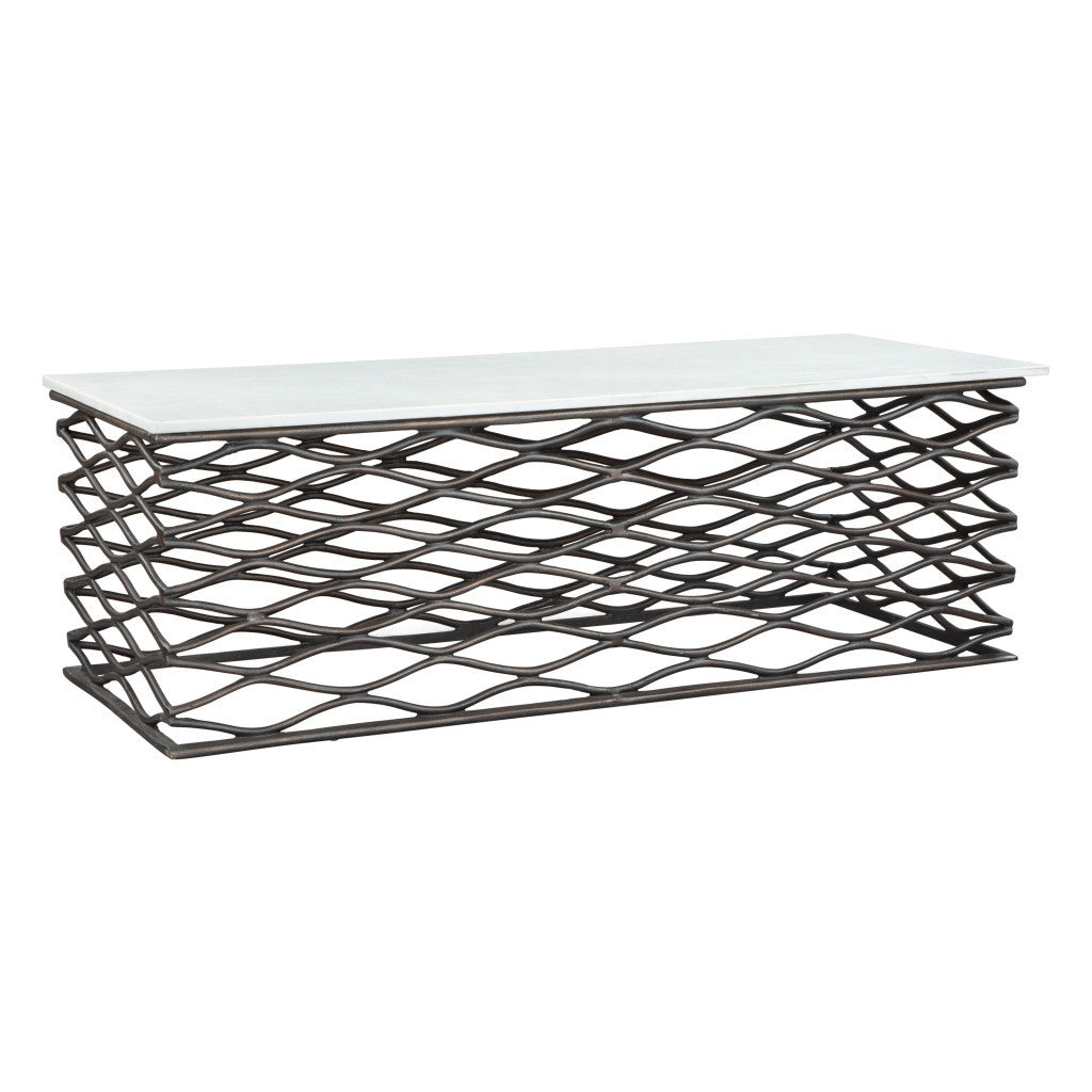 50" White and Antiqued Bronze Genuine Marble and Aluminum Abstract Coffee Table - Loft&Timber
