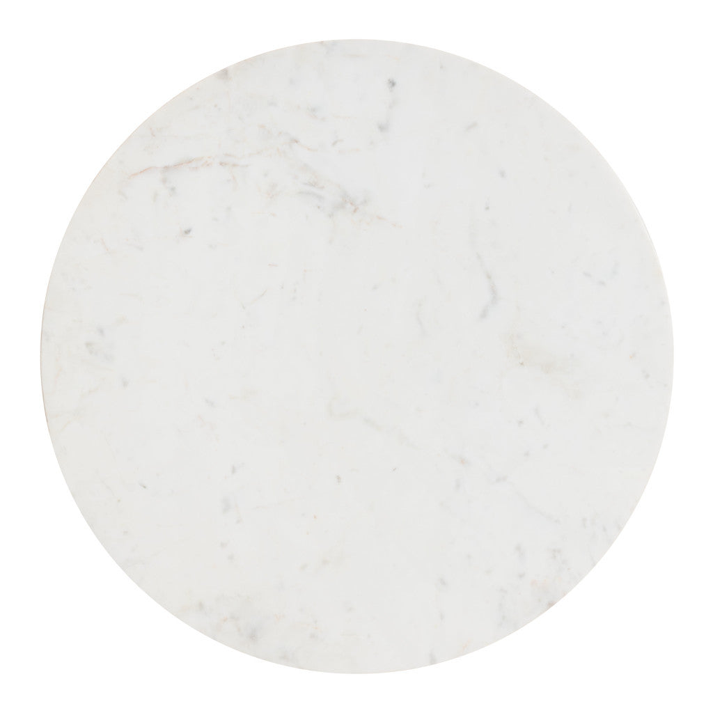 32" White and Natural Genuine Marble and Solid Wood Round Drum Coffee Table - Loft&Timber