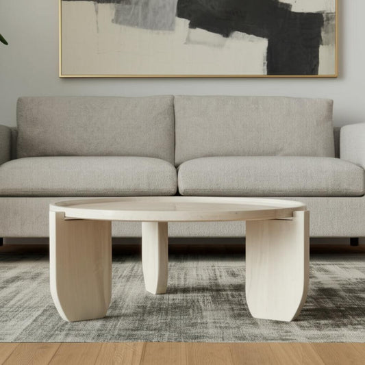 30" Natural Genuine Marble and Marble Round Coffee Table - Loft&Timber