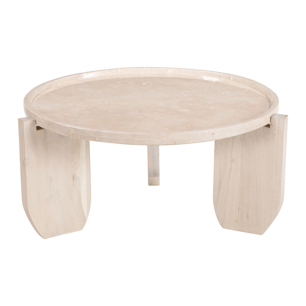 30" Natural Genuine Marble and Marble Round Coffee Table - Loft&Timber