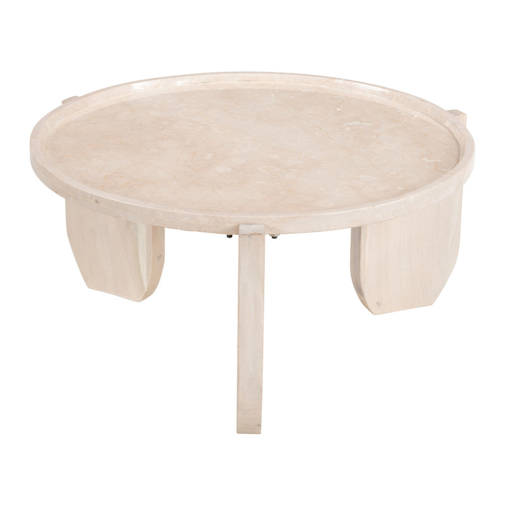 30" Natural Genuine Marble and Marble Round Coffee Table - Loft&Timber