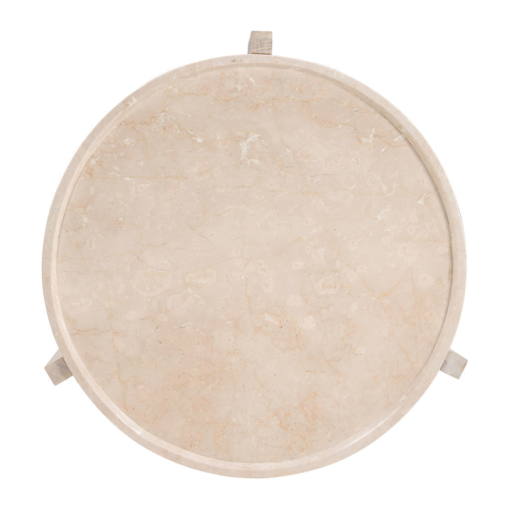 30" Natural Genuine Marble and Marble Round Coffee Table - Loft&Timber
