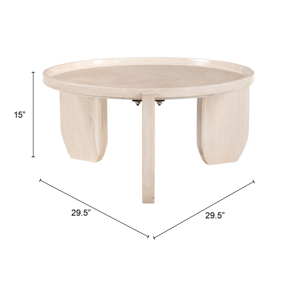 30" Natural Genuine Marble and Marble Round Coffee Table - Loft&Timber