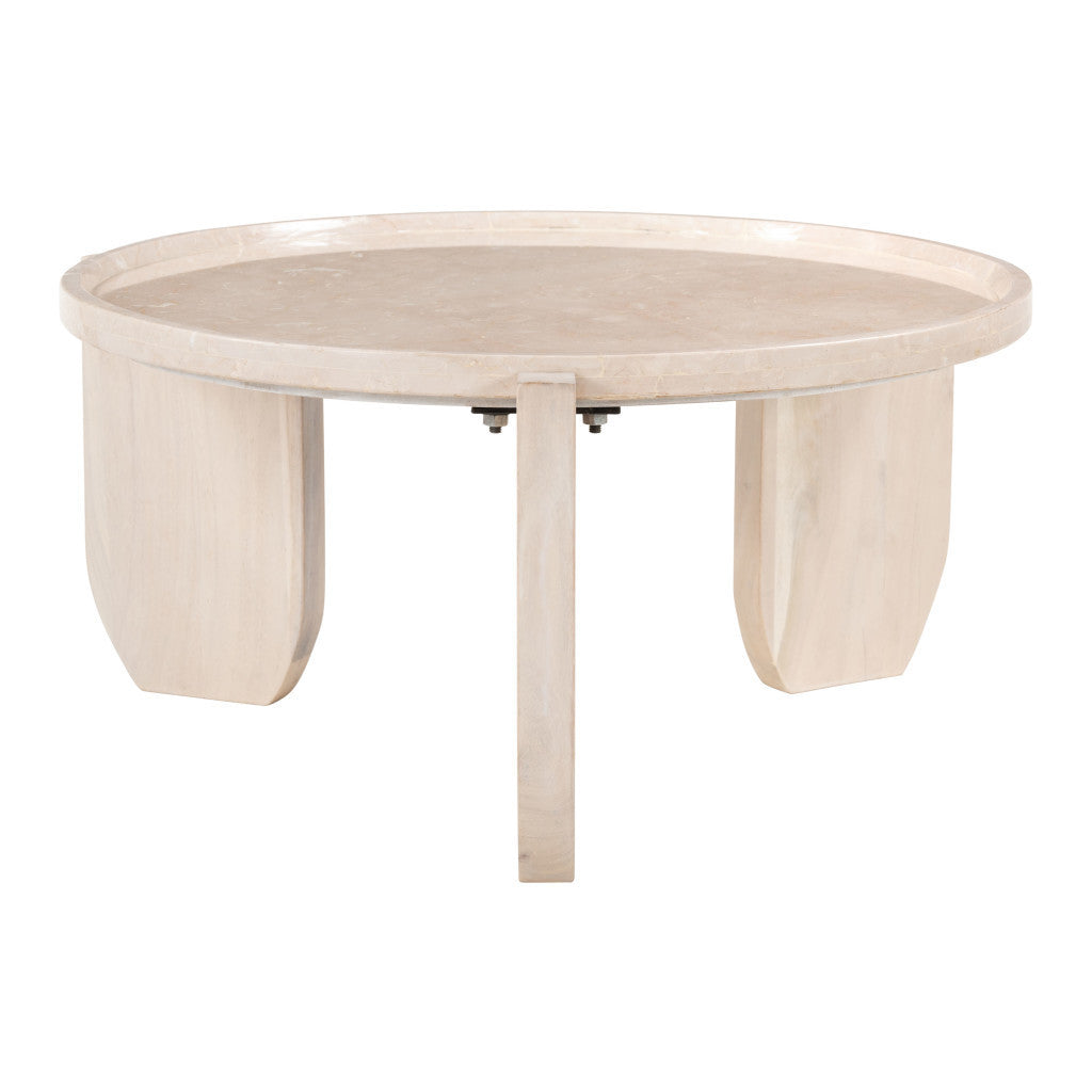 30" Natural Genuine Marble and Marble Round Coffee Table - Loft&Timber
