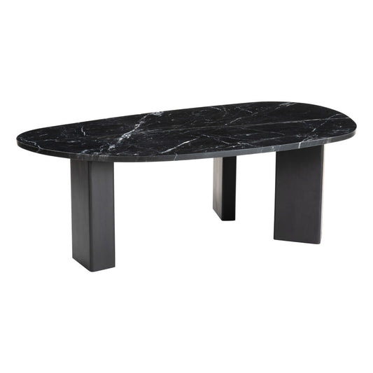 54" Black Genuine Marble and Wood Free Form Coffee Table - Loft&Timber