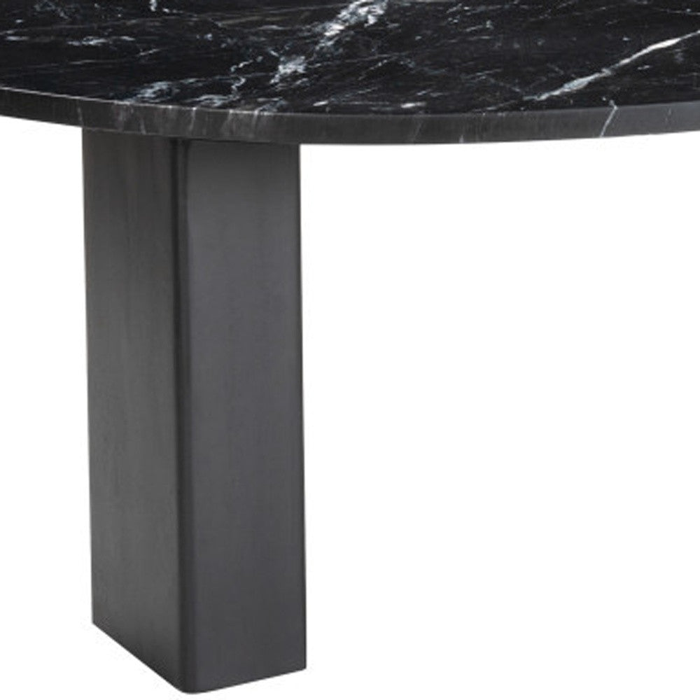 54" Black Genuine Marble and Wood Free Form Coffee Table - Loft&Timber