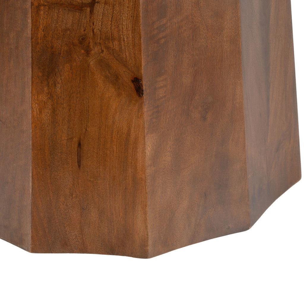 35" Black and Walnut Genuine Marble and Solid Wood Round Pedestal Coffee Table - Loft&Timber