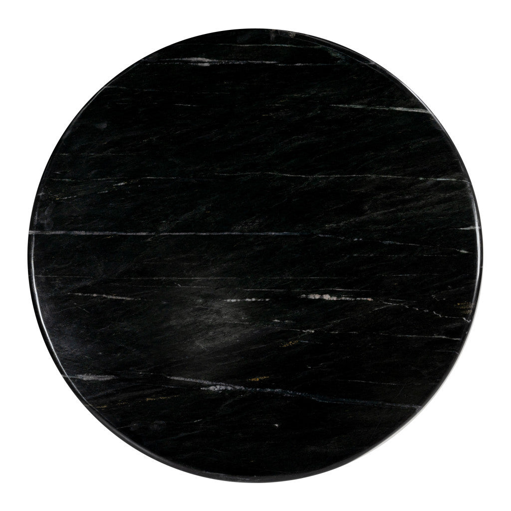 35" Black and Walnut Genuine Marble and Solid Wood Round Pedestal Coffee Table - Loft&Timber