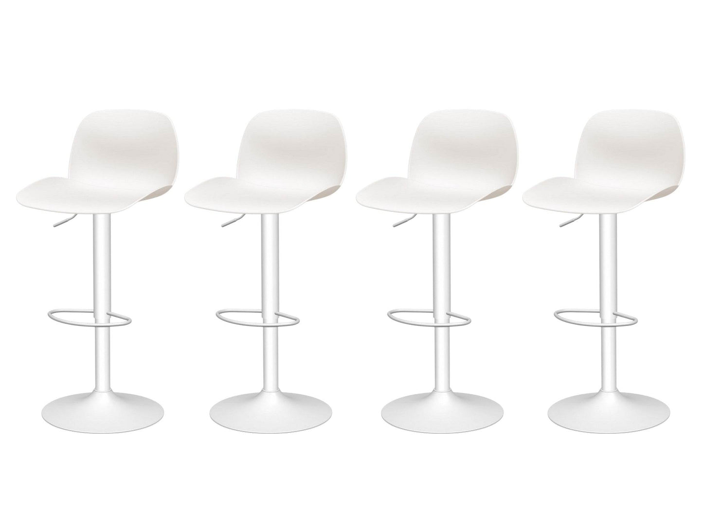 Set of Four White Heavy Duty Plastic and Metal Mid Back Adjustable Height Swivel Bar Chairs - Loft&Timber