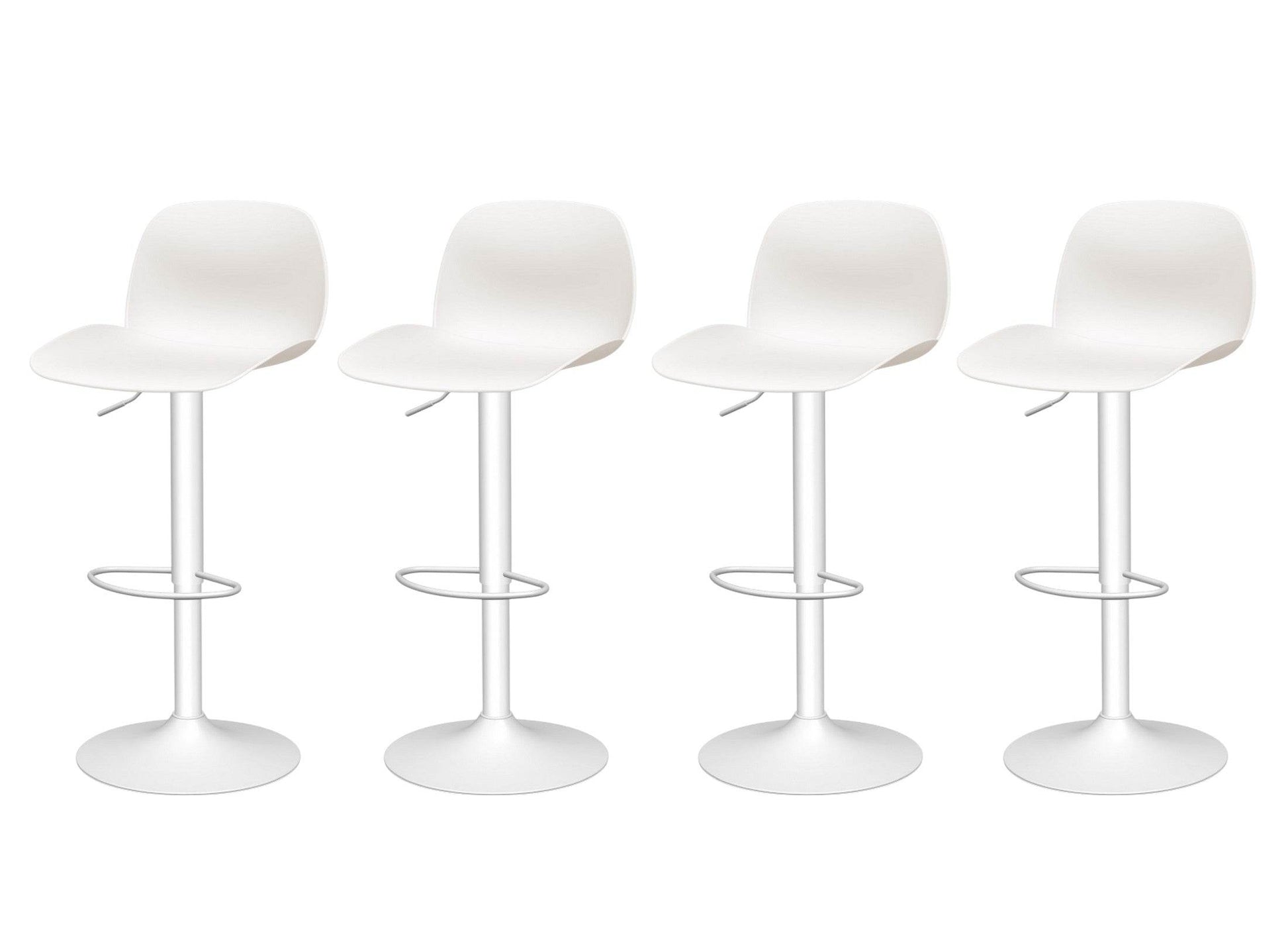 Set of Four White Heavy Duty Plastic and Metal Mid Back Adjustable Height Swivel Bar Chairs - Loft&Timber