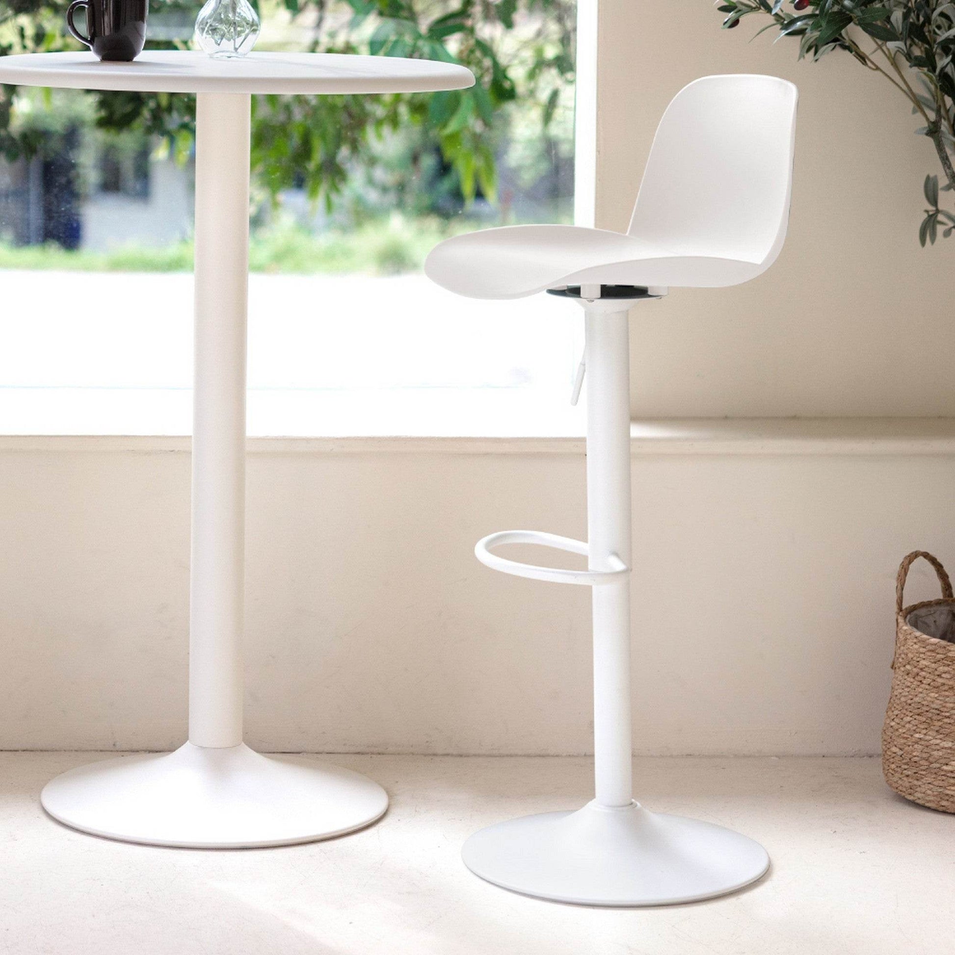 Set of Four White Heavy Duty Plastic and Metal Mid Back Adjustable Height Swivel Bar Chairs - Loft&Timber