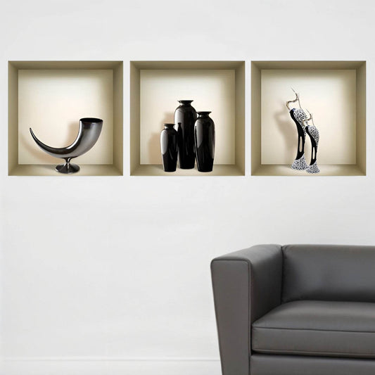 Set of Three Max Faux Niche 3D Peel and Stick Wall Decals - Loft&Timber