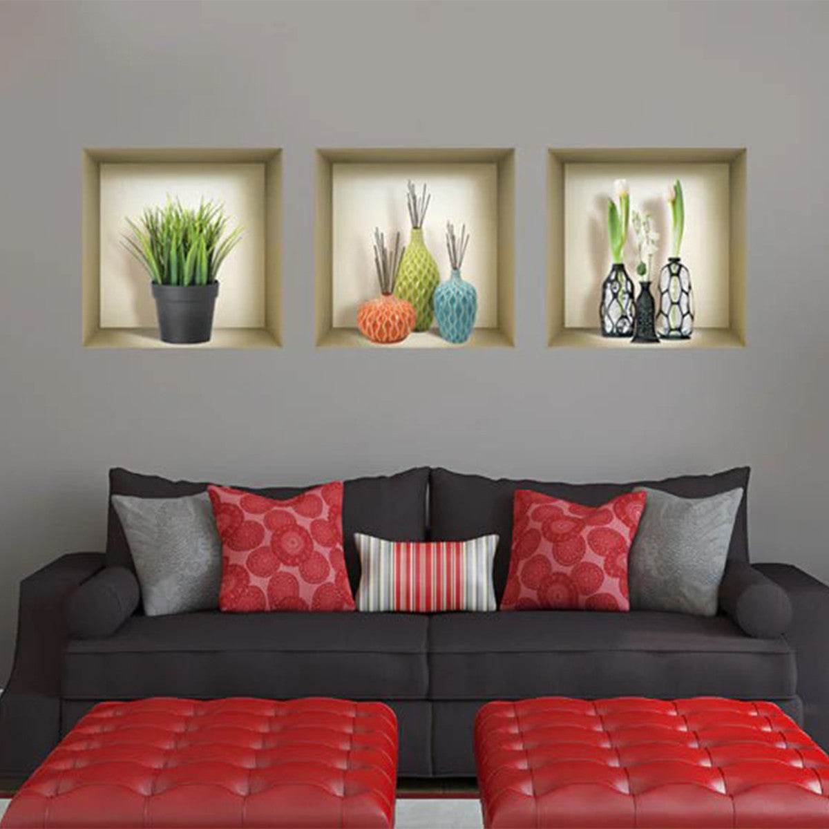 Set of Three Nia Faux Niche 3D Peel and Stick Wall Decals - Loft&Timber