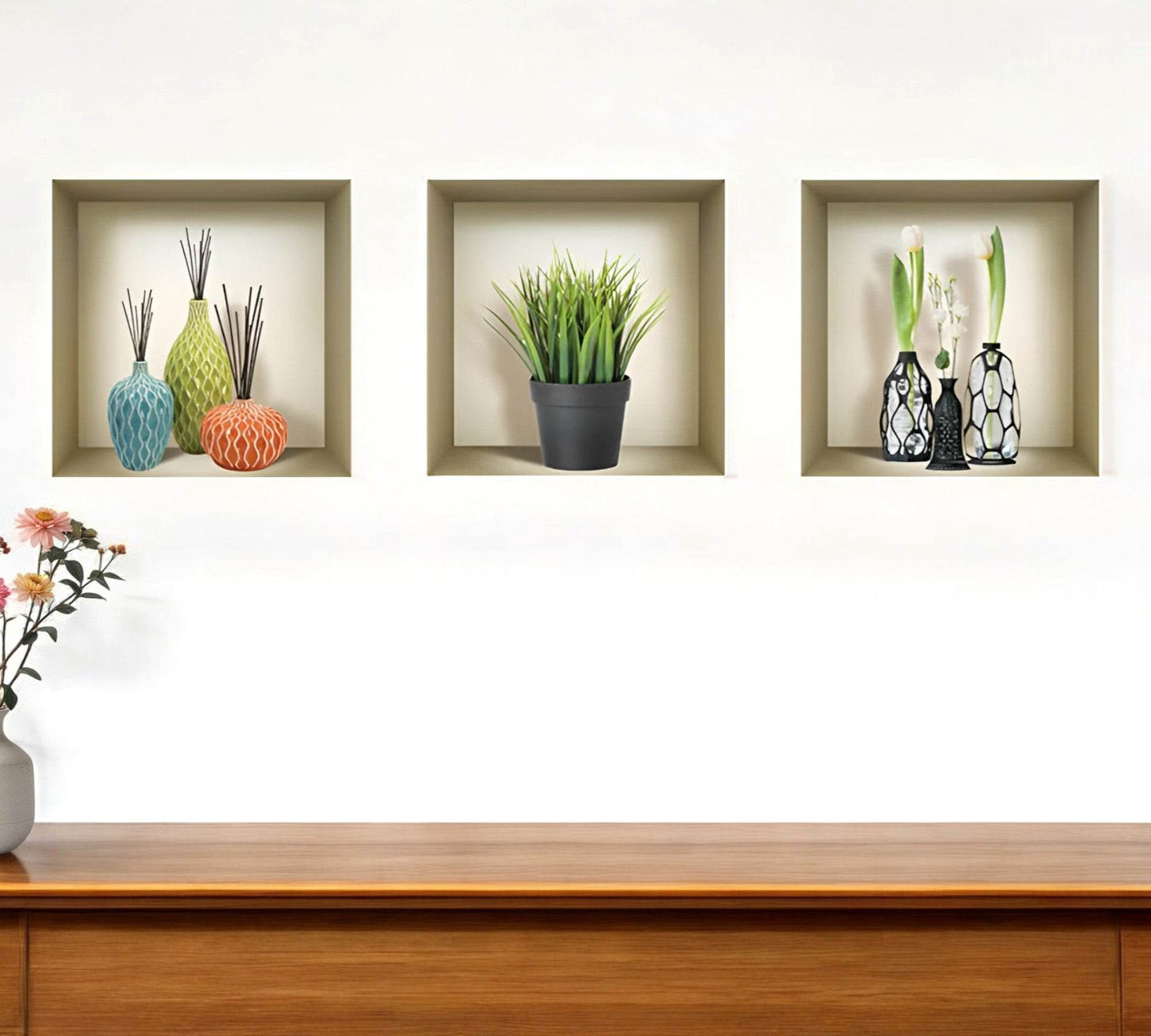 Set of Three Nia Faux Niche 3D Peel and Stick Wall Decals - Loft&Timber