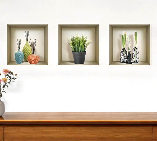 Set of Three Nia Faux Niche 3D Peel and Stick Wall Decals - Loft&Timber