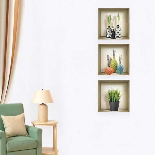 Set of Three Nia Faux Niche 3D Peel and Stick Wall Decals - Loft&Timber