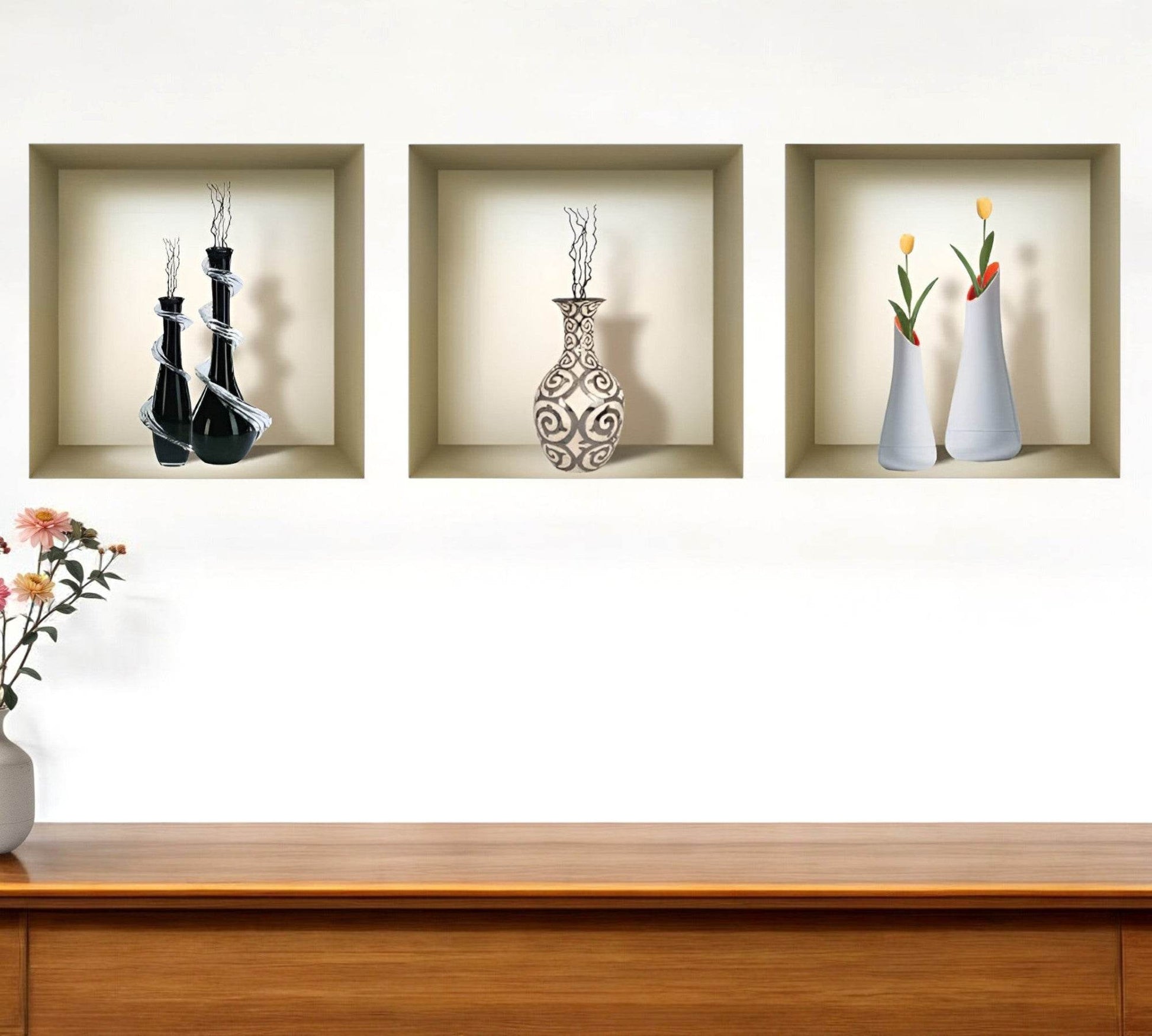 Set of Three Ray Faux Niche 3D Peel and Stick Wall Decals - Loft&Timber