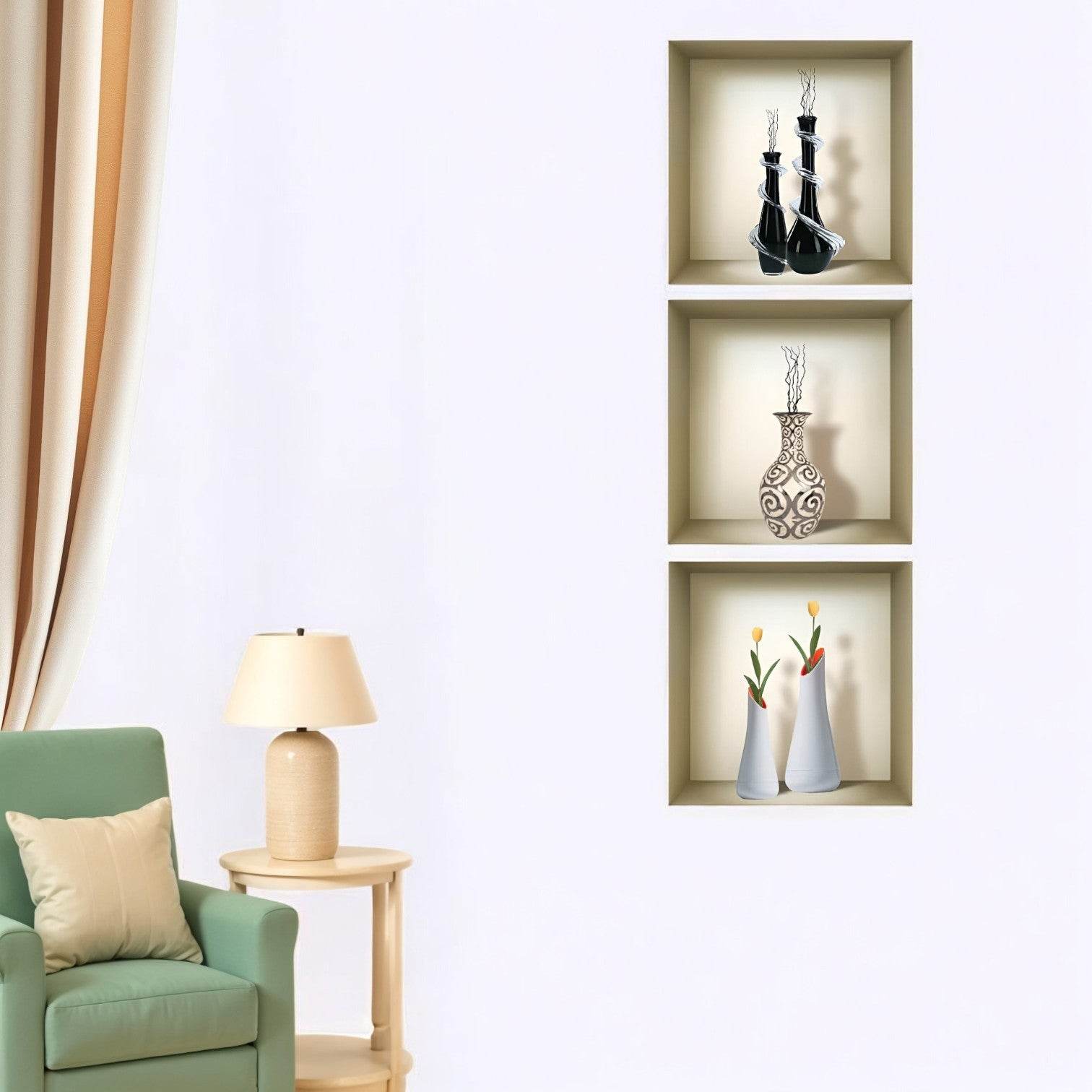 Set of Three Ray Faux Niche 3D Peel and Stick Wall Decals - Loft&Timber