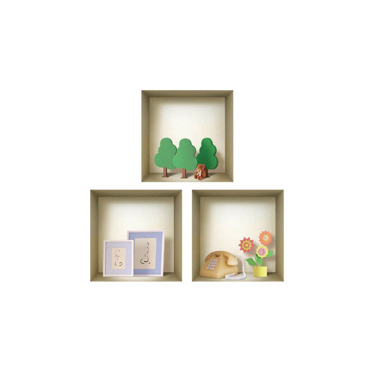 Set of Three Ash Faux Niche 3D Peel and Stick Wall Decals - Loft&Timber