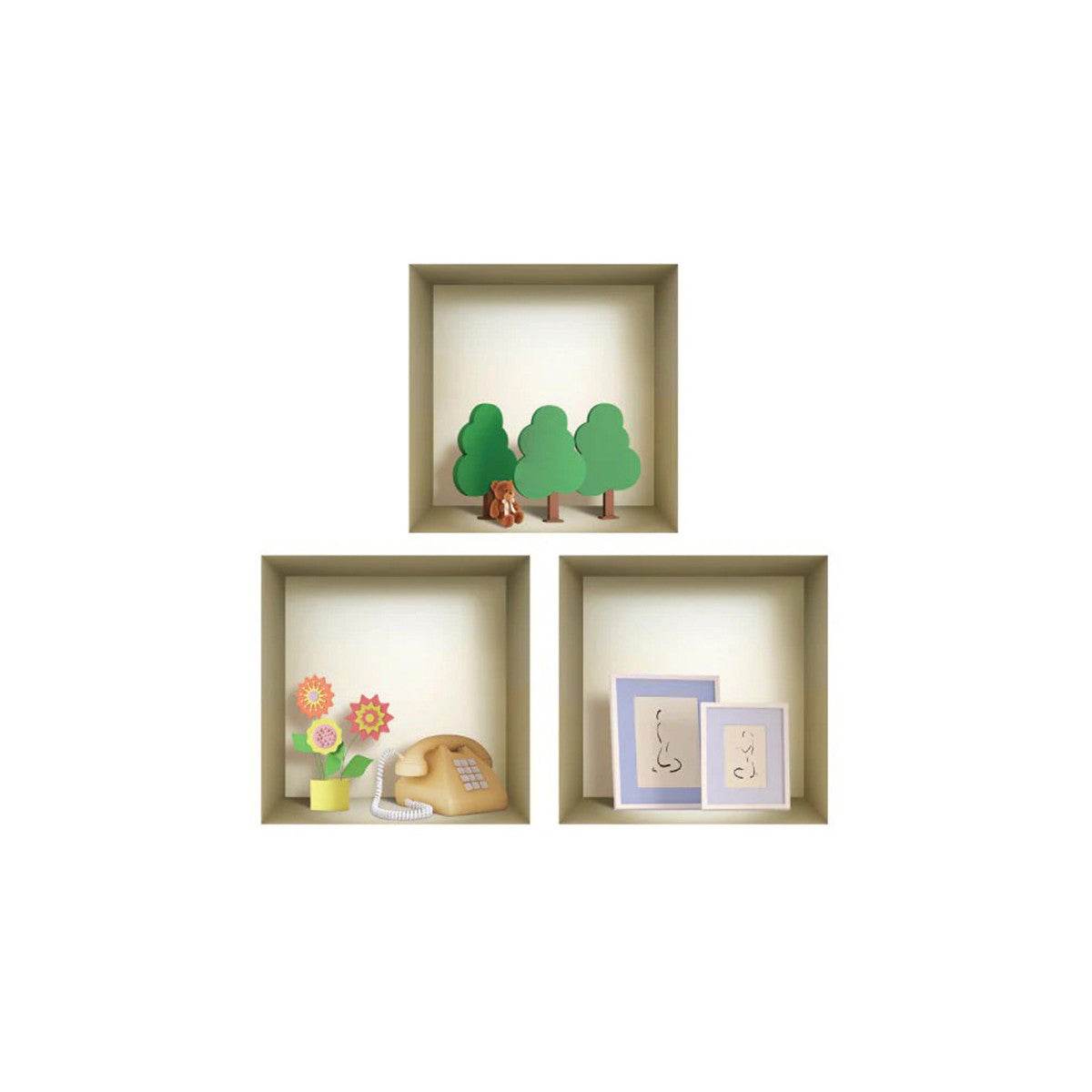 Set of Three Ash Faux Niche 3D Peel and Stick Wall Decals - Loft&Timber