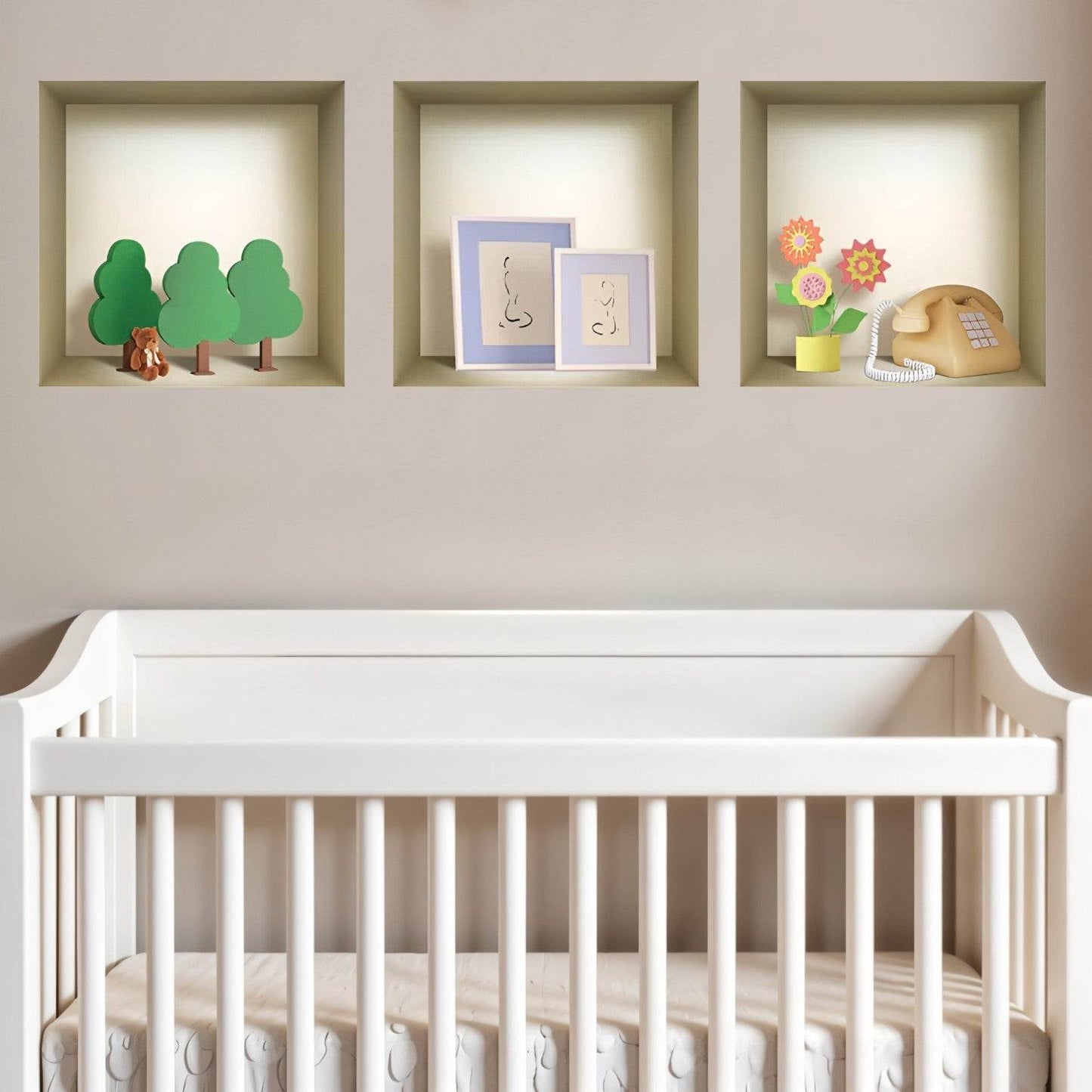 Set of Three Ash Faux Niche 3D Peel and Stick Wall Decals - Loft&Timber